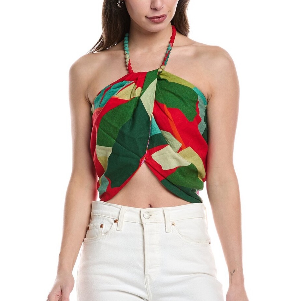 Farm Rio Red Heliconia Linen Crop Top - S